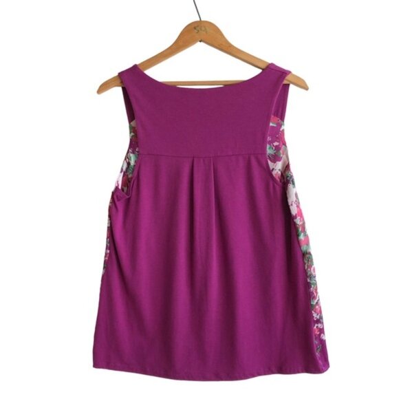 Allen B. Floral Sleeveless Top Medium Purple Sheer Knit - Picture 3 of 7